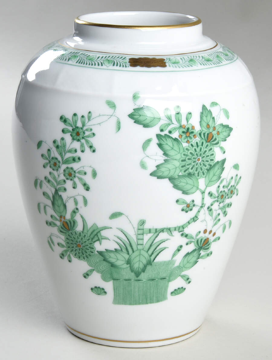 Indian Basket Green (FV) Small Ginger Jar No Lid by Herend-1