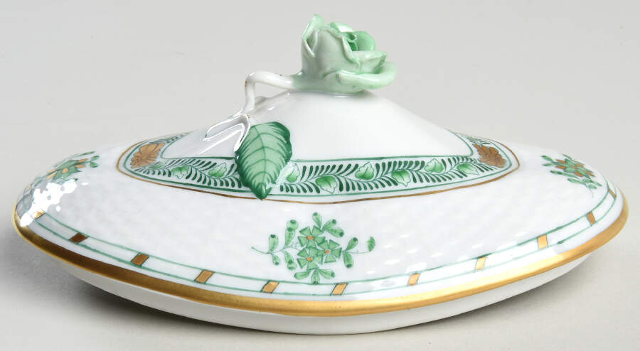 Indian Basket Green (FV) Lid for Medium Candy Box by Herend-1