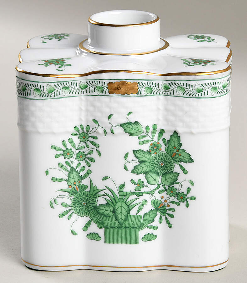 Indian Basket Green (FV) Tea Caddy No Lid by Herend-1