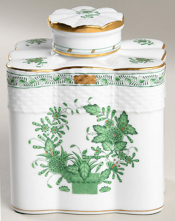 Indian Basket Green (FV) Tea Caddy & Lid by Herend-1