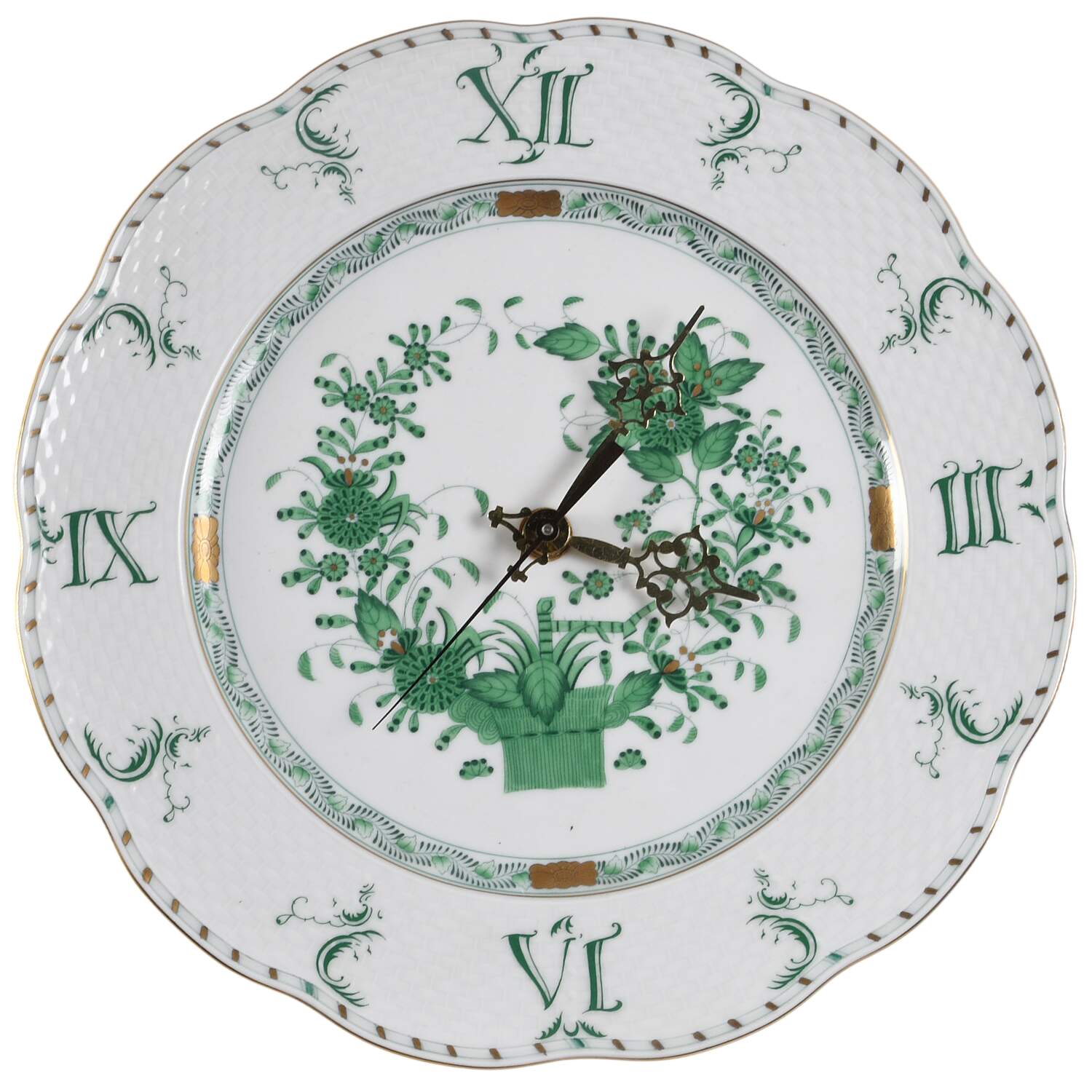 Indian Basket Green (FV) Hanging Wall Clock by Herend-1
