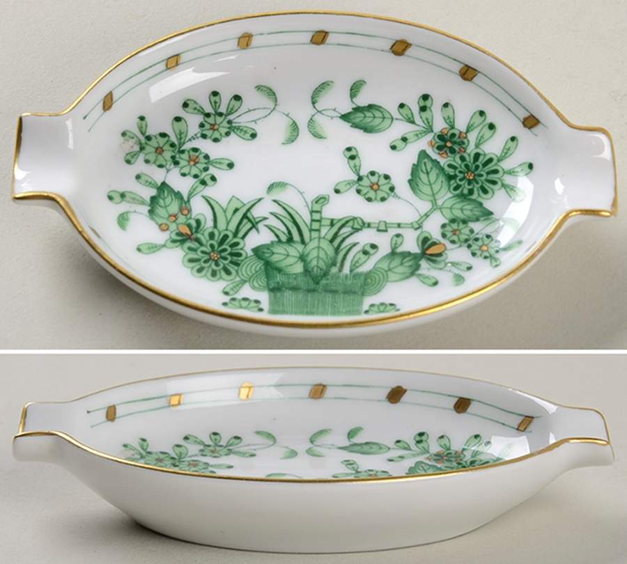Indian Basket Green (FV) 3" Oval Ashtray with Lips by Herend-1