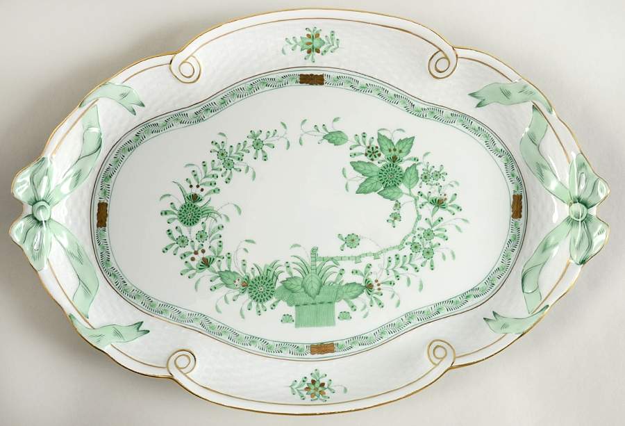 Indian Basket Green (FV) 15" Oval Tray by Herend-1