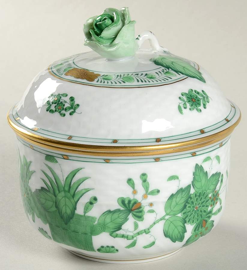 Indian Basket Green (FV) Sugar Bowl No Lid by Herend-1
