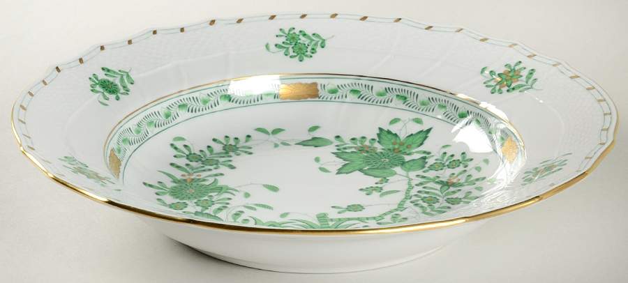 Indian Basket Green (FV) Large Rim Soup Bowl by Herend-1