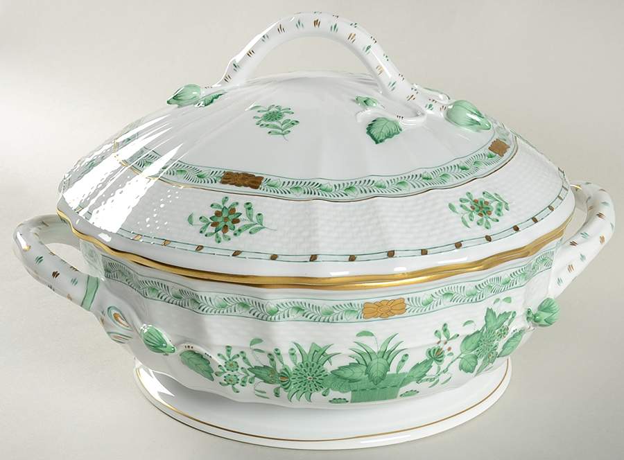 Indian Basket Green (FV) Round Covered Vegetable by Herend-1