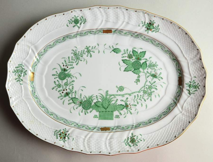Indian Basket Green (FV) 15" Oval Serving Platter by Herend-1