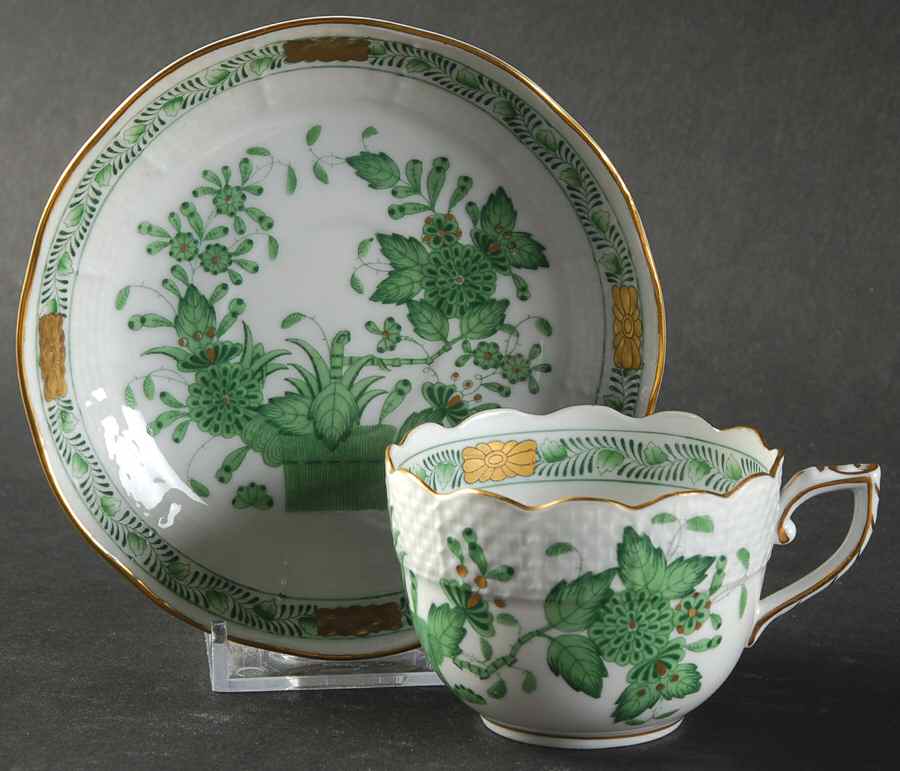 Indian Basket Green (FV) Flat Demitasse Cup & Saucer Set by Herend-1