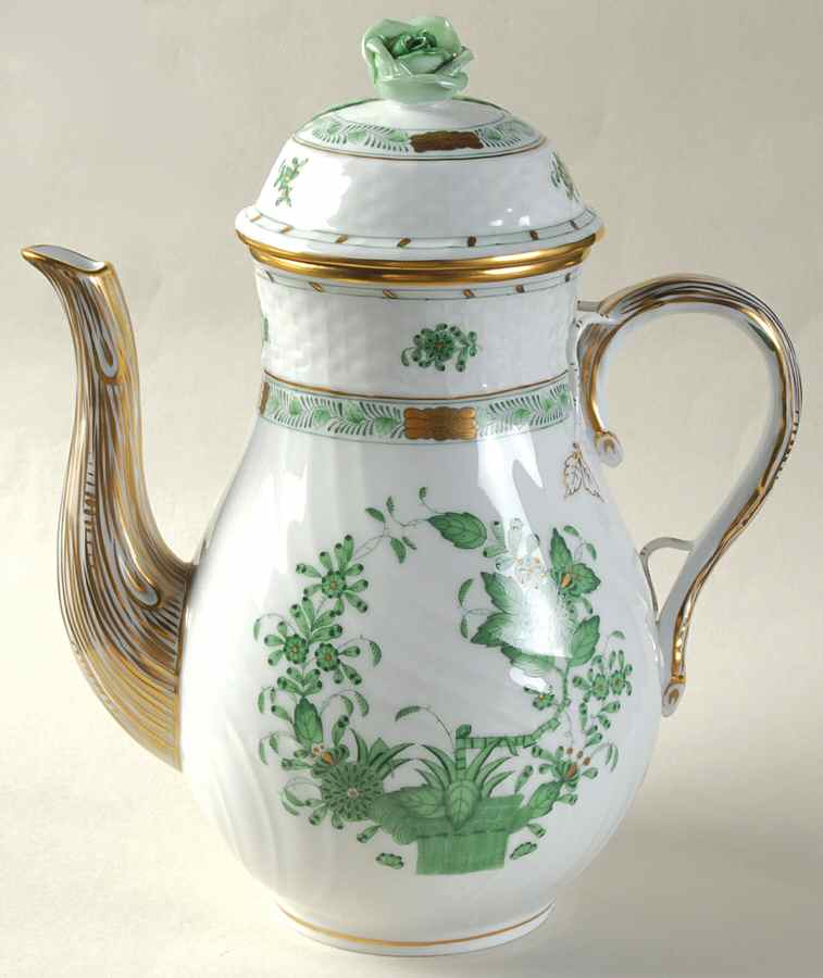 Indian Basket Green (FV) Coffee Pot & Lid by Herend-1