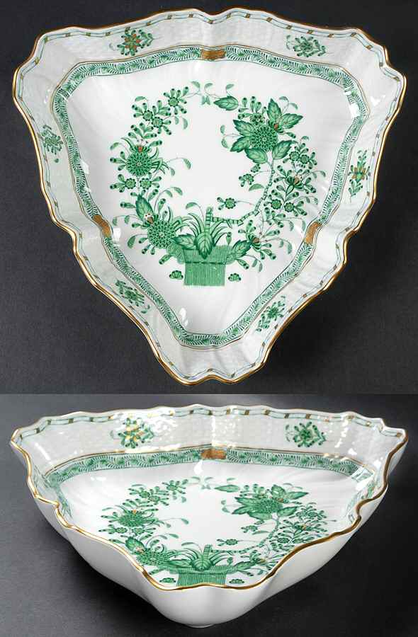 Indian Basket Green (FV) 10" Triangular Vegetable Bowl by Herend-1