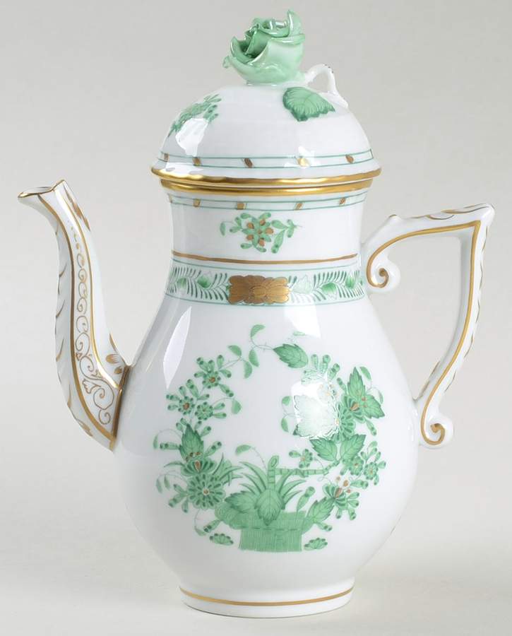 Indian Basket Green (FV) Individual Coffee Pot & Lid by Herend-1