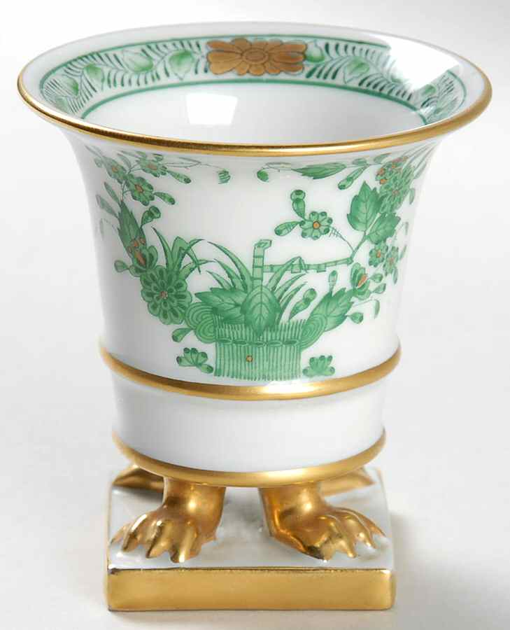 Indian Basket Green (FV) Small Claw Footed Vase by Herend-1