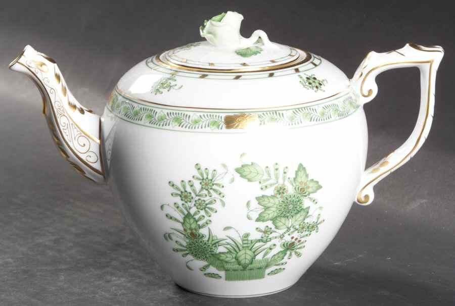 Indian Basket Green (FV) Small Teapot & Lid by Herend-1