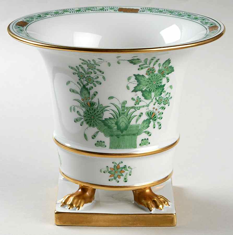 Indian Basket Green (FV) 5" Claw Footed Urn Vase by Herend-1