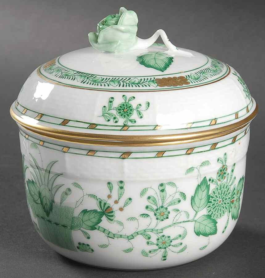 Indian Basket Green (FV) Sugar Bowl & Lid by Herend-1