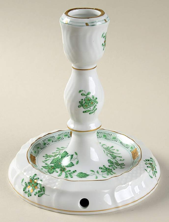 Indian Basket Green (FV) 5" Candlestick W/Wire Hole by Herend-1