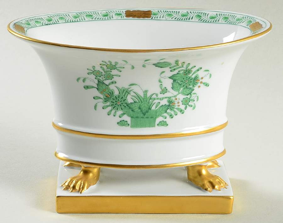 Indian Basket Green (FV) 4" Oval Footed Urn by Herend-1