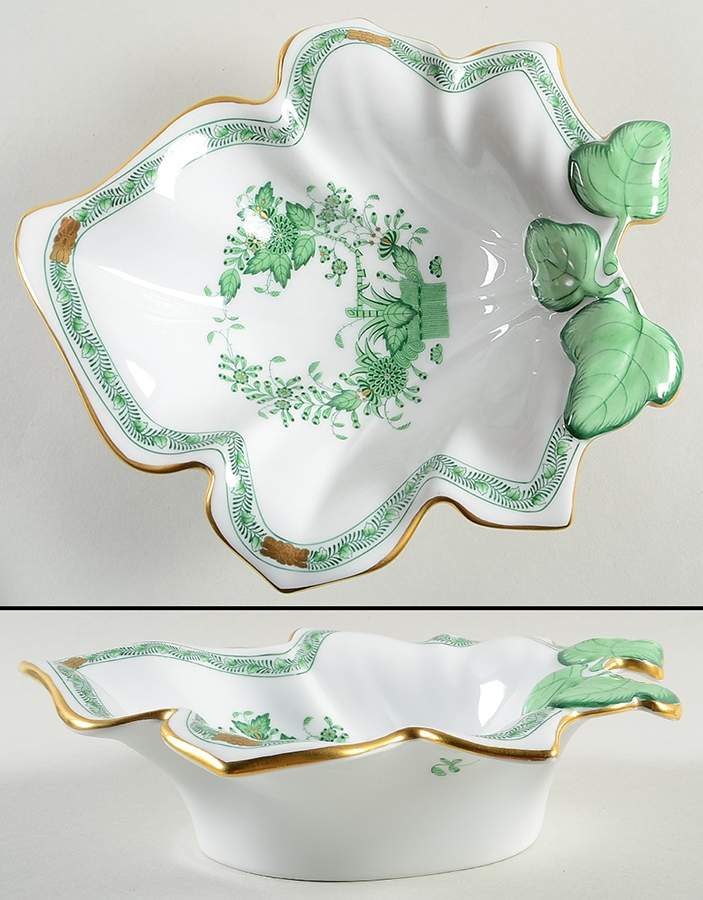 Indian Basket Green (FV) Extra Large Leaf Dish by Herend-1
