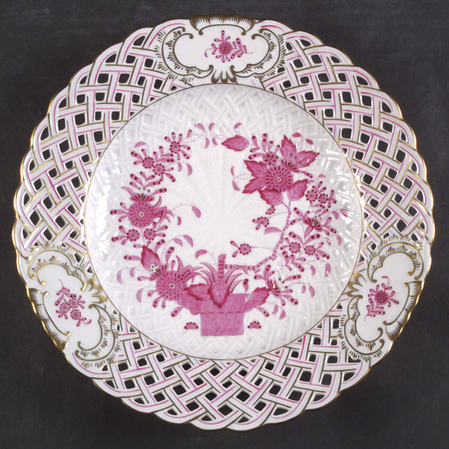 Indian Basket Raspberry (P) 10" Pierced Plate by Herend-1