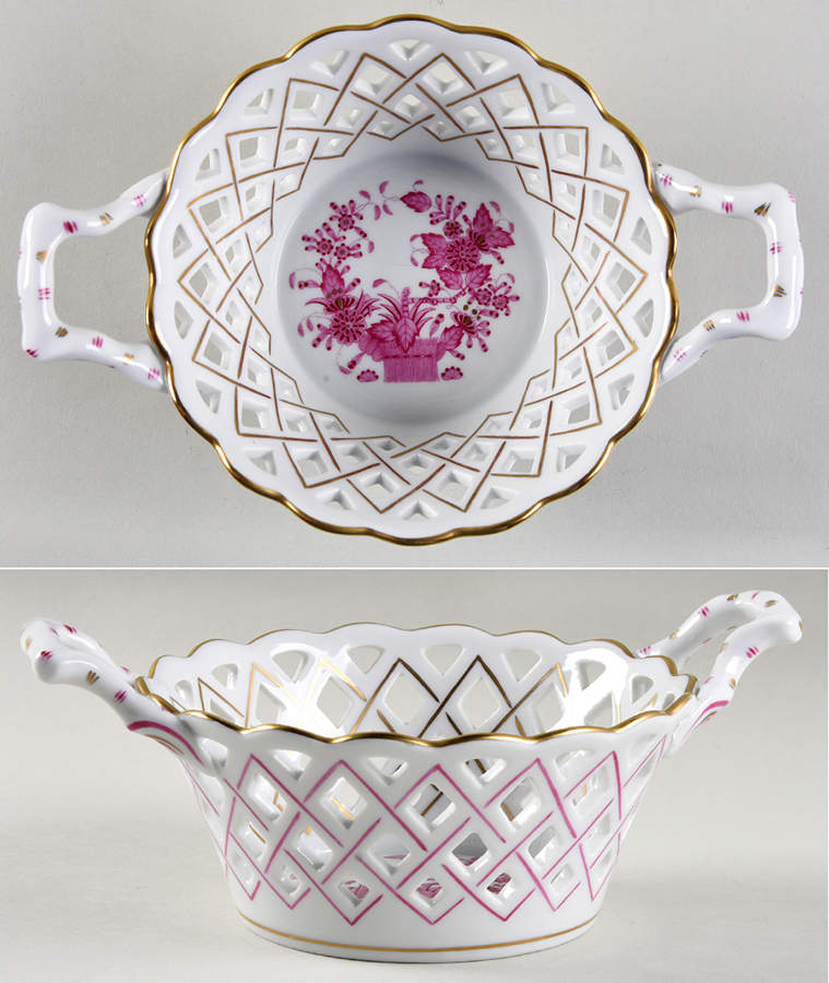 Indian Basket Raspberry (P) Small Open Weave Basket by Herend-1