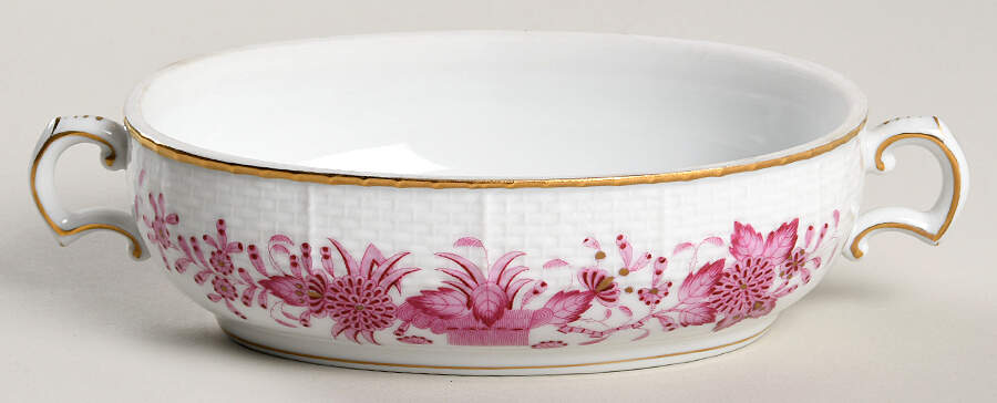 Indian Basket Raspberry (P) Oval Candy Box No Lid by Herend-1