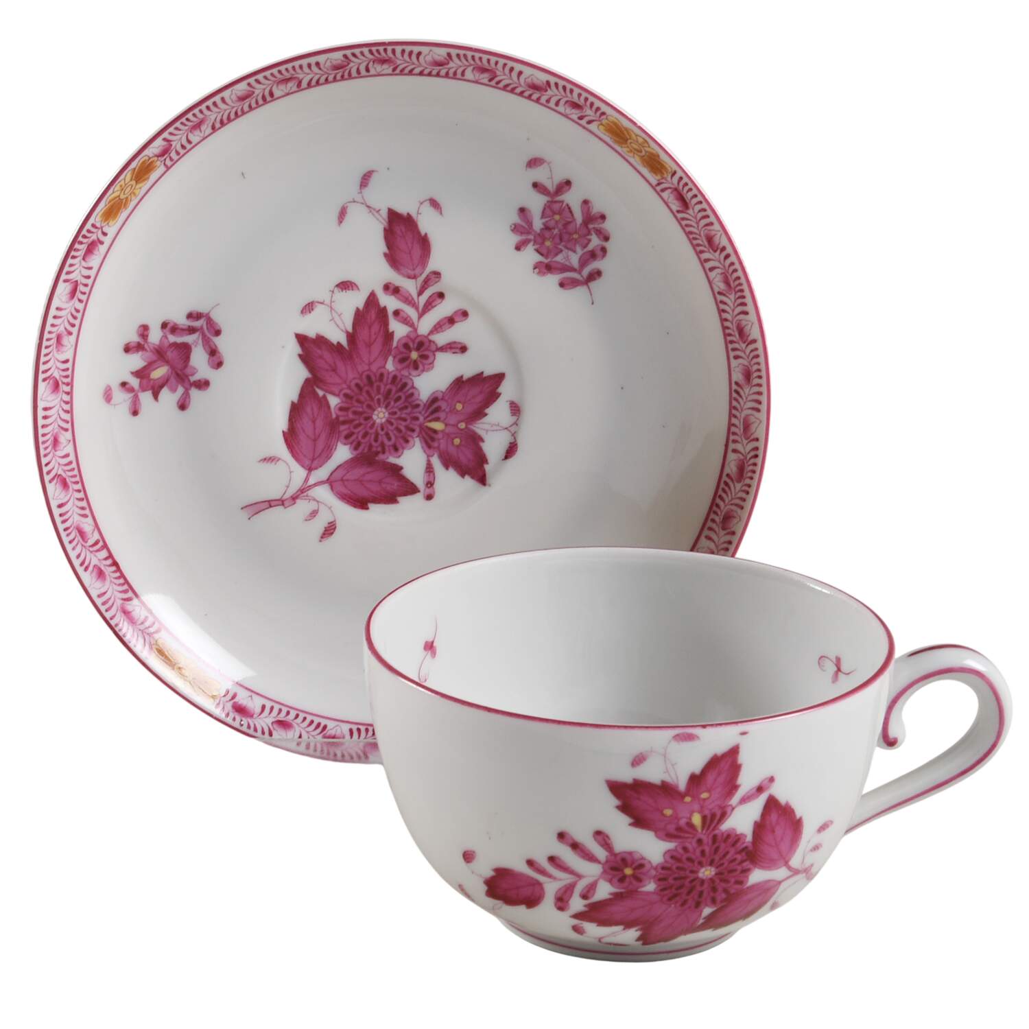 Indian Basket Raspberry (P) Flat Cup & Saucer Set by Herend-1