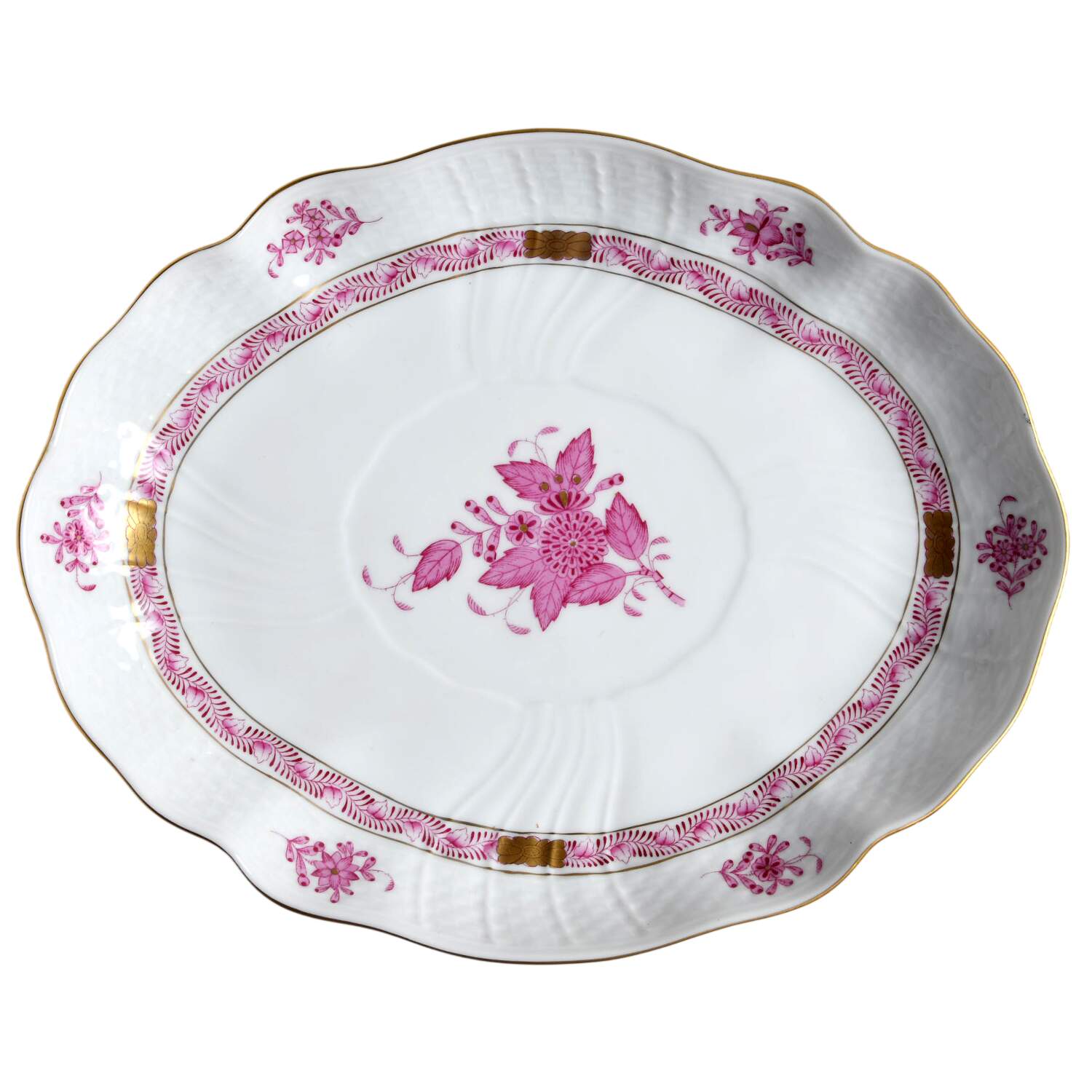 Indian Basket Raspberry (P) 10" Oval Vegetable Bowl by Herend-1