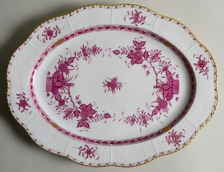 Indian Basket Raspberry (P) 14" Oval Serving Platter by Herend-1