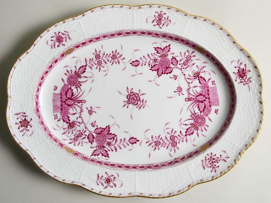 Indian Basket Raspberry (P) 13" Oval Serving Platter by Herend-1