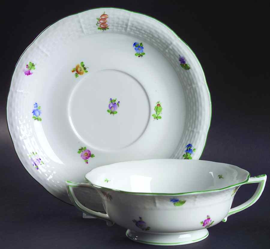 Lindsay (LY) Footed Cream Soup Bowl & Saucer Set by Herend-1