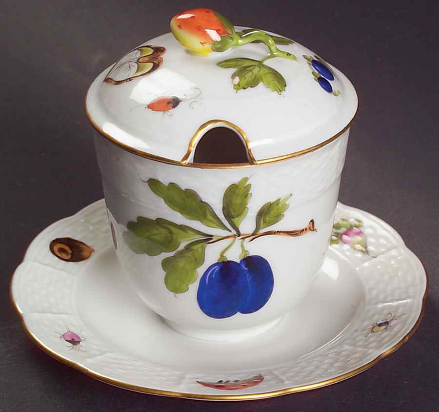 Market Garden (FR) Jam/Jelly & Lid w/Attached Underplate by Herend-1