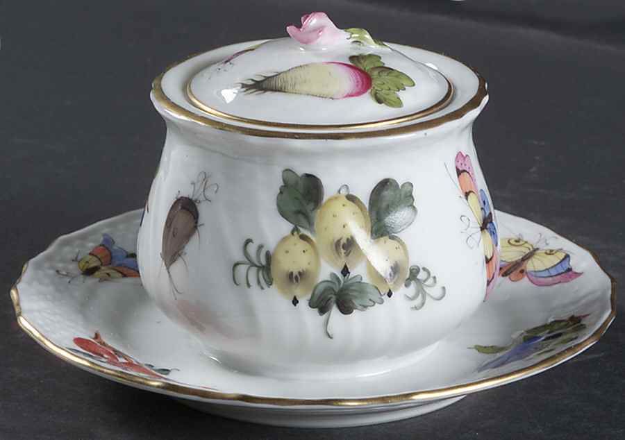 Market Garden (FR) Ink Pot with Lid, Insert & Attached Tray by Herend-1