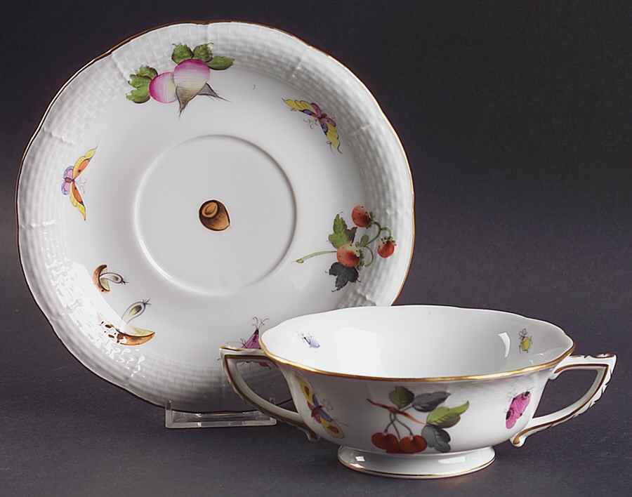 Market Garden (FR) Footed Cream Soup Bowl & Saucer Set by Herend-1