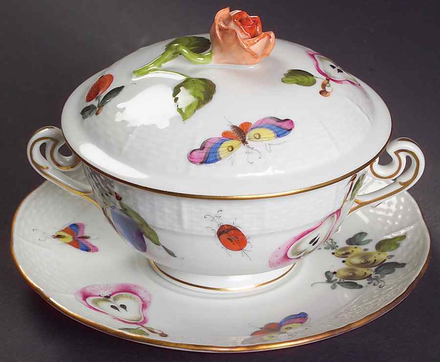 Market Garden (FR) Cream Soup Bowl & Saucer Set with Lid by Herend-1