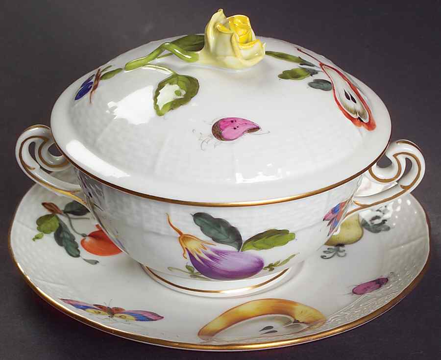 Market Garden (FR) Cream Soup Bowl & Saucer Set with Lid by Herend-1