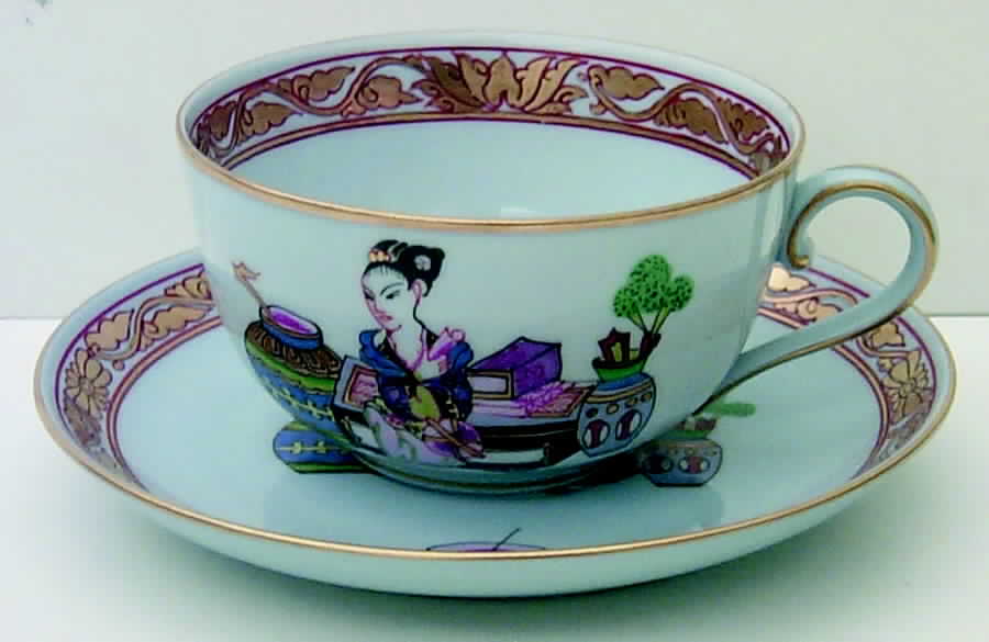 Ming (Blue Background) Flat Cup & Saucer Set by Herend-1