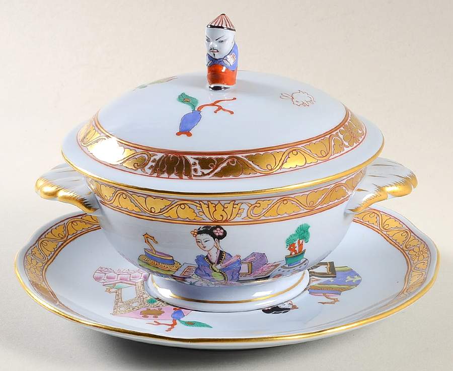 Ming (Blue Background) Flat Cream Soup Bowl & Saucer Set by Herend-1