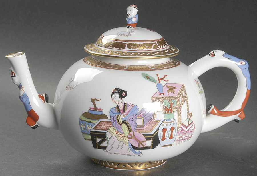 Ming (Blue Background) Teapot & Lid by Herend-1