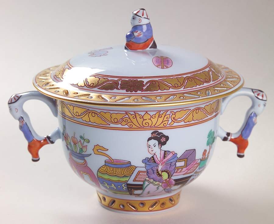 Ming (Blue Background) Sugar Bowl & Lid by Herend-1