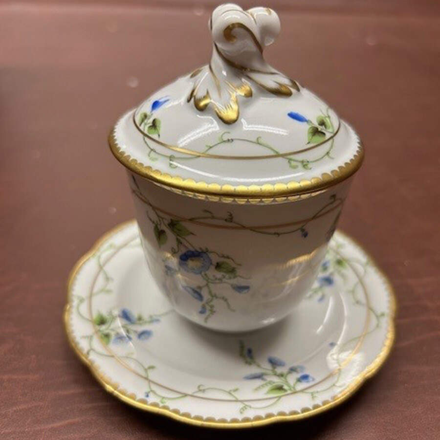 Morning Glory (Ny) Jam/Jelly & Lid w/Attached Underplate by Herend-1