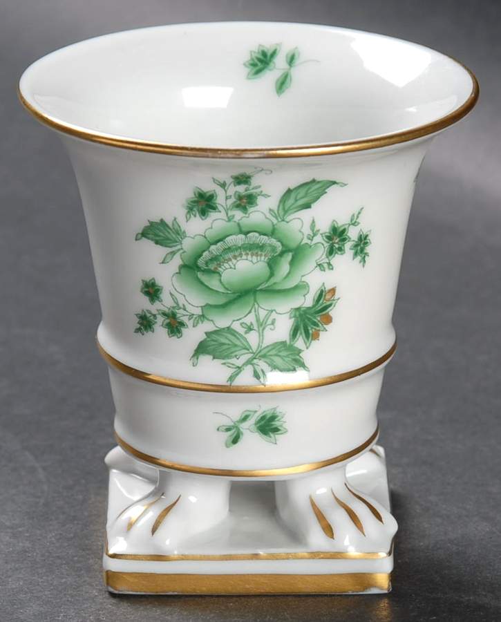 Nanking Bouquet Vert Green (NBV) Small Claw Footed Vase by Herend-1