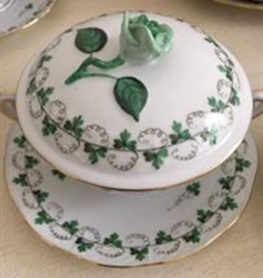 Persil Cream Soup Bowl & Saucer Set with Lid by Herend-1
