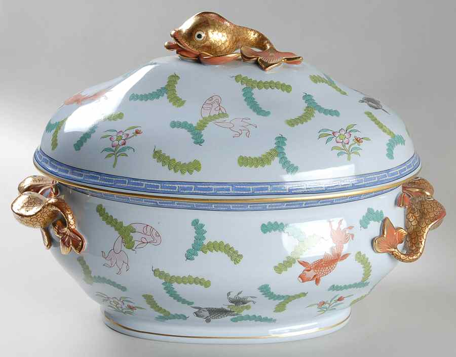 Poisson (PO) (Blue Background) Tureen & Lid by Herend-1