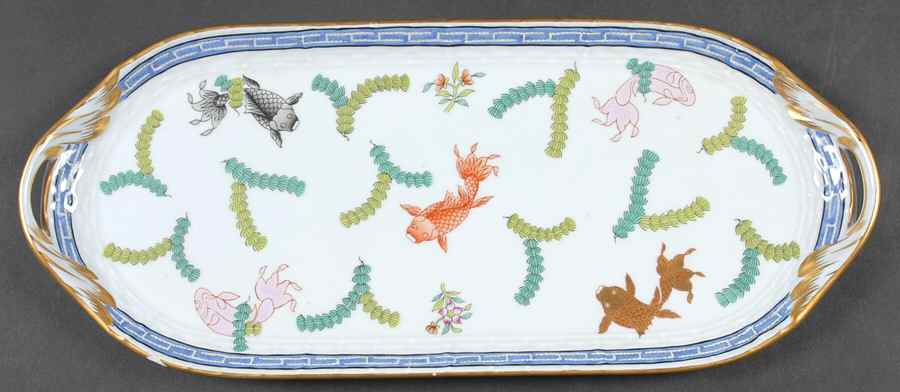 Poisson (PO) (Blue Background) Large Sandwich Tray by Herend-1