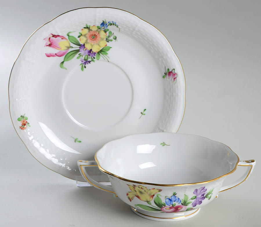 Printemps (BT) Footed Cream Soup Bowl & Saucer Set by Herend-1
