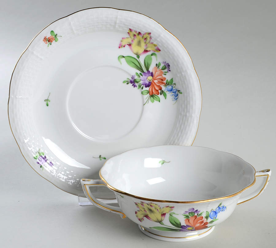 Printemps (BT) Footed Cream Soup Bowl & Saucer Set by Herend-1