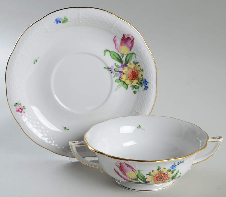 Printemps (BT) Footed Cream Soup Bowl & Saucer Set by Herend-1