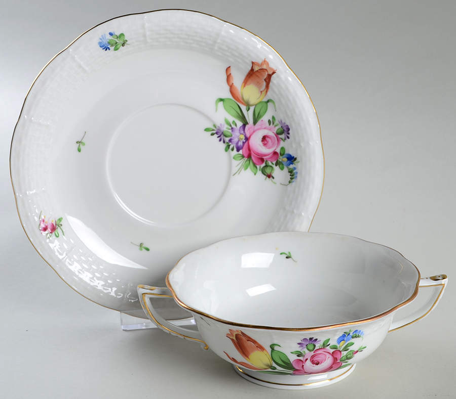 Printemps (BT) Footed Cream Soup Bowl & Saucer Set by Herend-1