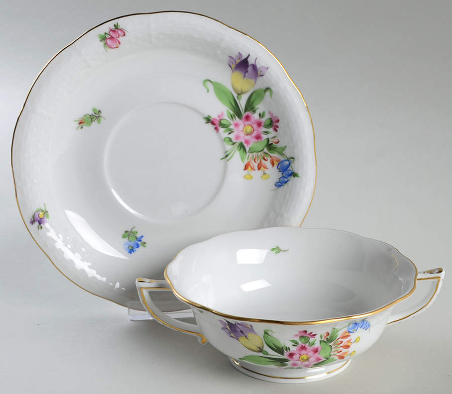 Printemps (BT) Footed Cream Soup Bowl & Saucer Set by Herend-1