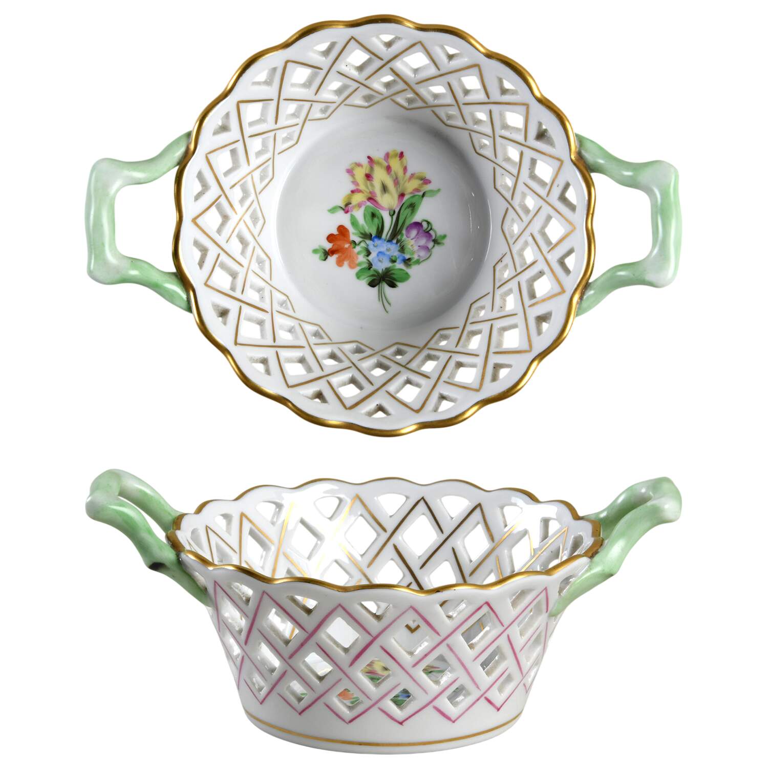 Printemps (BT) 7" Handled Open Weave Basket by Herend-1